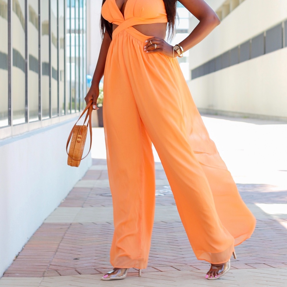 ORANGE WIDE LEG JUMPSUIT - Picture 2 of 8